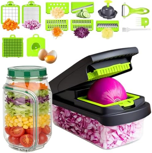 Vegetable Chopper with Container & Side-Opening Salad Jar,Kitchen Prep Tool by ZXCNZXVE