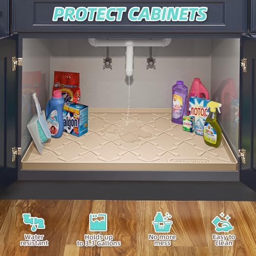 Waterproof Under Sink Mat 31" x 22" Kitchen Cabinet Liner Silicone