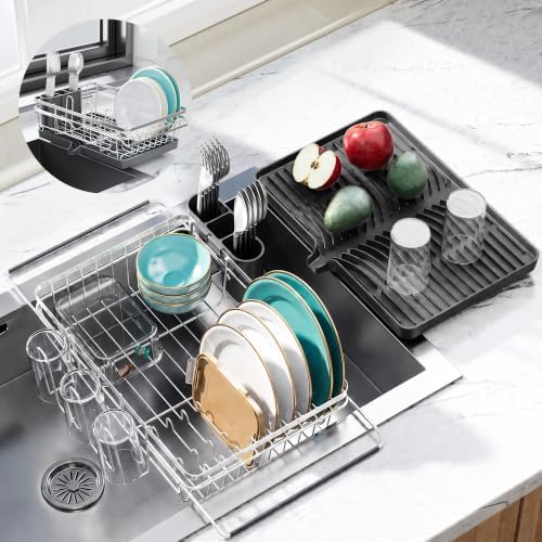 Over Sink Dish Drying Rack with Drainboard for Small Kitchen Counter