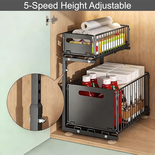 Under Sink Organizer, 2-Tier Pull Out Cabinet Organizer White