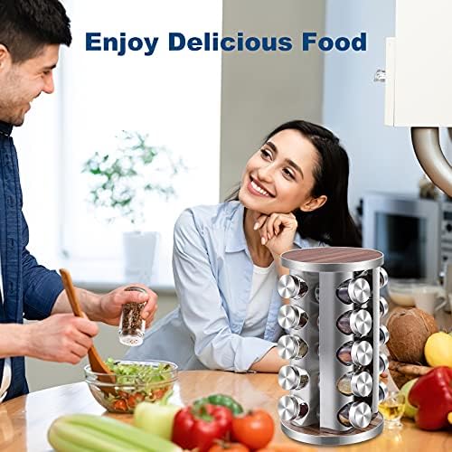 Revolving Spice Rack, 20 Jars Rotating Countertop Seasoning Organizer