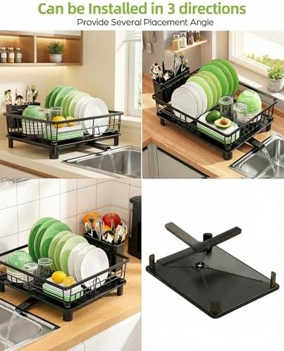 Dish Drying Rack for Kitchen Counter,Stainless Steel Drainers Rack with Detachable Cutlery Holder,Automatic Drainage System,Anti-Rust Dish Strainer Ideal for Families and Home