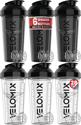 VELOMIX 6 Pack 28oz Shaker Cups for Protein Shakes, Blacks and Transparents by VELOMIX