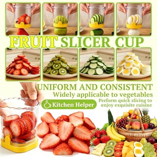 Hendiy Strawberry Slicer with Stainless Steel Blades | Egg & Fruit Slicer Cup for Banana, Cucumber, Mushroom | ABS Detachable Kitchen Gadget - Precision Berry Cutter Tool (Yellow, 1-Pack) - Image 4