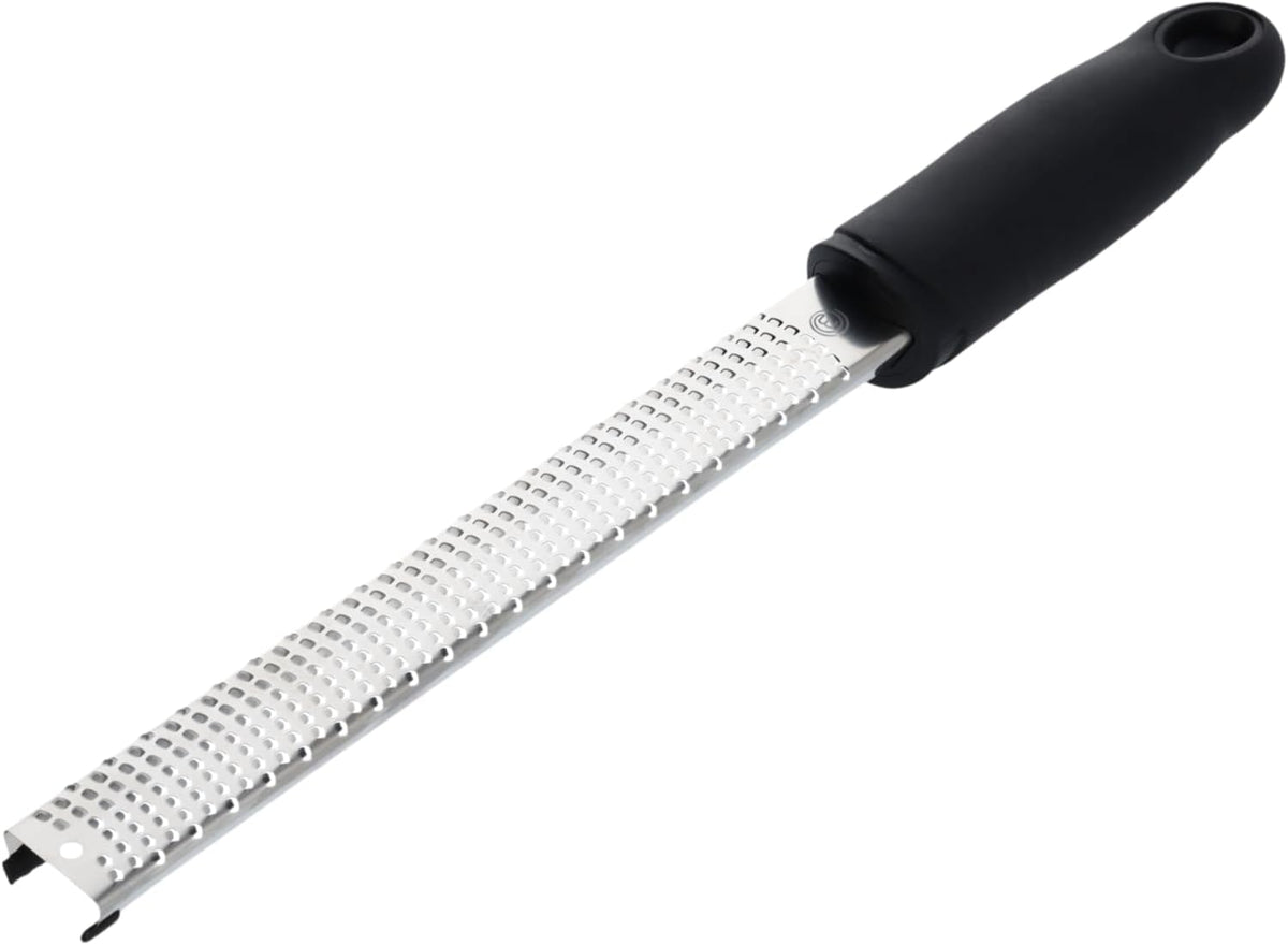 MasterChef Lemon Zester Grater Micro Planing Tool for Zesting Citrus Fruits, Kitchen Gadget for Finely Grating Garlic, Ginger, Nutmeg, Parmesan Cheese, Chocolate and More, Stainless Steel, Black