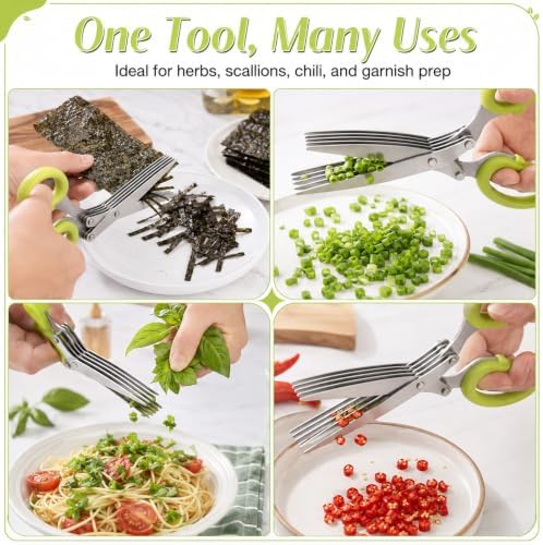 5-Layer Vegetable Shears, Multipurpose 5 Blade Scissors，Green+Blue