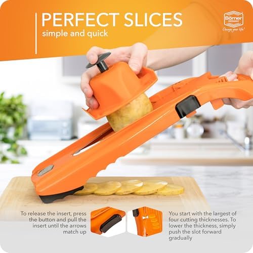 Mandoline Food Slicer Börner V5 (Basic Set) by Reston Lloyd • V-Slicer with Food Holder • Made in Germany • Fruit & Vegetable Chopper • Multiple Settings • Color: Orange - Image 5