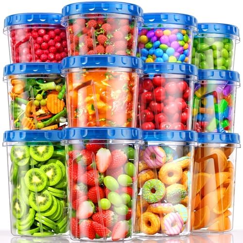 [12 Pack-34/24/17oz Freezer Storage Containers with 3 Different Sizes, Plastic Soup Containers with Lids, BPA-Free Food Storage Containers with Twist Top Lids, Reusable Meal Prep Containers
