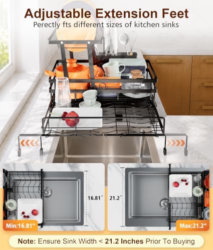 2-Tier Expandable Dish Drying Rack for Counter and Over Sink