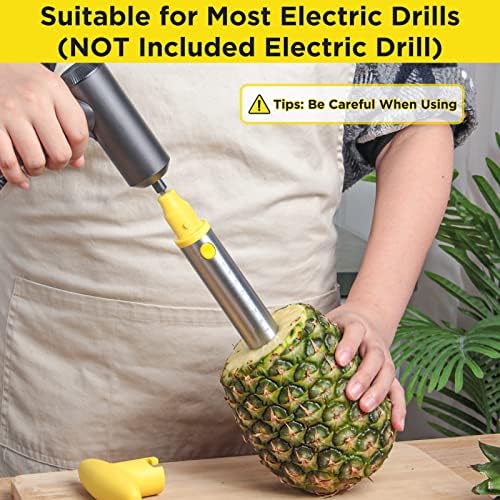 Pineapple Cutter with Knife, [Upgraded, Electric & Manual] Durable Pineapple Corer with Electric Drill Accessory, Stainless Steel Fruit Peeler Knife Pineapple Slicer Core Remover Kitchen Tool