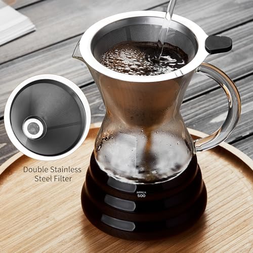 Pour Over Coffee Maker with Permanent Stainless Filter 27 fl oz, Thickened Heat-Resistant Borosilicate Glass Dripper Coffee Brewer, Stovetop Safe