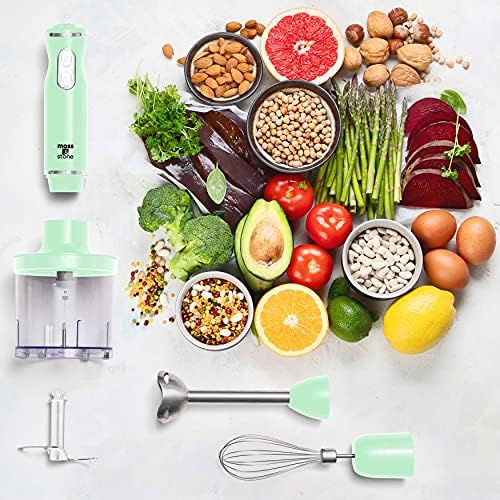 Hand Blender Electric With Egg Whisk & Chopper, Powerful 300 Watt Stick Blender, Hand Mixer Set Stainless Steel Shaft & Blades, Handheld Blender With Ergonomic Handle