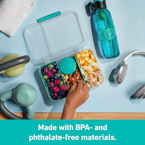 To Go 1.48L (2-Pack) Bento Box Food Storage Containers, School Lunch Boxes with Removable Dividers & Snack Pot, Two 1.48L Containers, Freezer, Microwave, & Dishwasher-Safe, BPA-Free