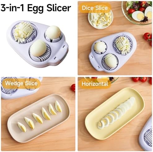 3-In-1 Egg Slicer for Hard Boiled Eggs - Stainless Steel Multipurpose Egg Cutter, Ideal Three Way Egg Slicer & Kitchen Chopper Tool for Strawberry, Mushroom, Grape, Tomato