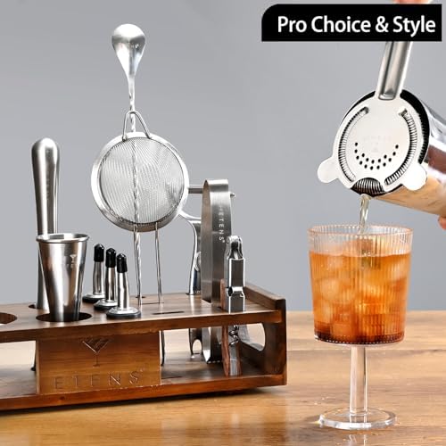 Premium 15-Piece Mixology Bartender Kit – Stainless Steel Cocktail Shaker Set with Wooden Stand | Professional Boston Shaker Bar Tool Set for Home & Expert Mixologists | Luxury Cocktail Making Gift