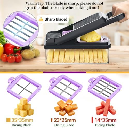 15-in-1 Vegetable Chopper 10 Blades, Veggie Cutter with Handle, Black/Purple - Image 3