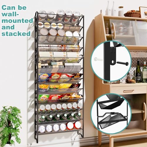 2 Pack 4 Tier Spice Rack Organizer, Stackable Kitchen Counter Shelves, for Cabinet, Countertop, Pantry, Door or Wall Mount, Metal Mesh, Jars not Included, Black