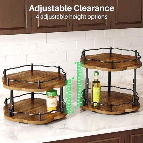 2-Tier Lazy Susan Spice Rack Organizer for Cabinet, Wood, 10 in