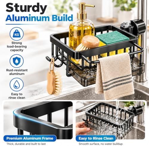 Sink Organizer Rack Hanging Faucet, Hanging Faucet Drain Rack，Black：Right