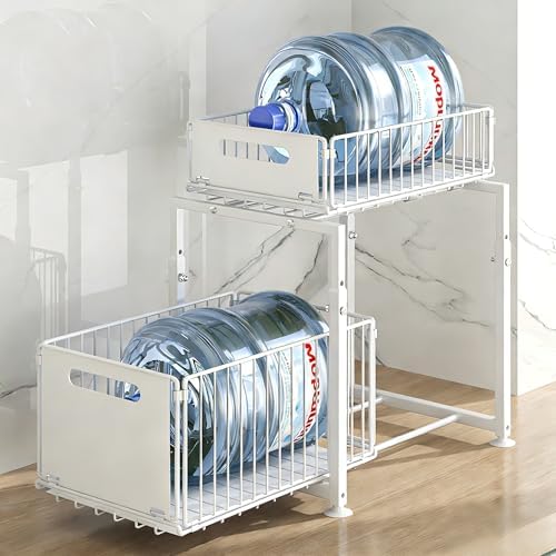 Under Sink Organizer, 2-Tier Multi-Use Kitchen and Bathroom Organizers and Storage, Slide Out Thickened Metal Under The Sink Organizer for Kitchen Bathroom Pantry (Style A Black, 2 Pack)