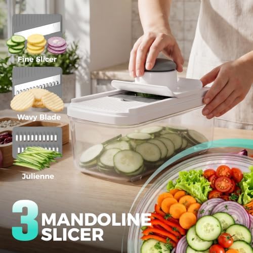 HAUSHOF 9-in-1 Vegetable Chopper & Mandoline Slicer, 7 Blades, Drain Basket - Image 5