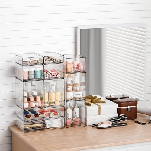 4 Pack Clear Stackable Storage Drawers,4.4'' Tall Acrylic Drawers