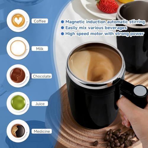 Self Stirring Coffee Mug, 14oz Rechargeable Magnetic Cup, Black