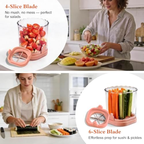 CEHNCEH 2-in-1 Fruit Slicer Cup Detachable Perfect Stainless Steel (Pink) - Image 2