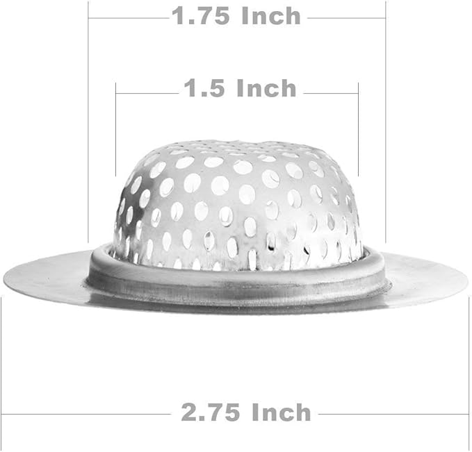 2 Pack - 2.75" Top / 1.5" Basket, Stainless Steel Slop, Utility, Kitchen and Bathroom Sink Strainer. 1/8" Holes