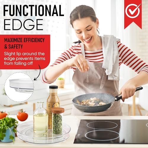 Clear Lazy Susan Turntable Organizer (Pack of 4) 9 Inch Acrylic Rotating Storage for Cabinet, Pantry, Fridge, Bathroom, and Vanity Countertops