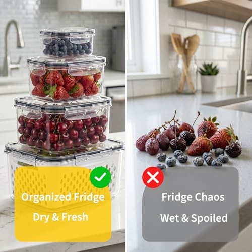 Berry keeper Fruit Storage Containers for Fridge with Removable Colander