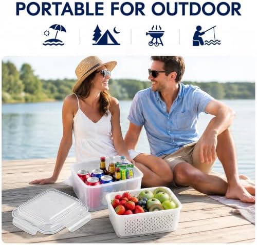 4 Pcs Large Fruit Storage Containers for Fridge Food Storage with Colanders