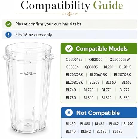 3-Pack 16oz Replacement Cups for Ninja Blender, Single Serve Smoothie Cups with Sip & Seal Lids, Compatible with BL660 BL770 BL780 BL740 Series, Dishwasher Safe - Image 4