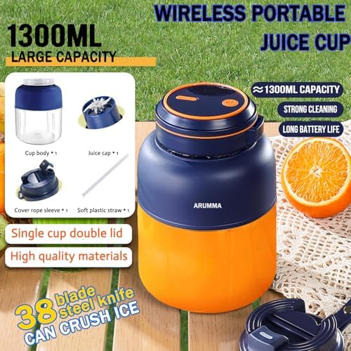 Portable Juice Cup Blender for Smoothies Shakes Fruit Crush Baby Food Maker 43oz 1300ML USB Charging Cordless Powerful Blades Blending Portable Smoothie Blender for Small Ice Kitchen Outdoor - Image 3