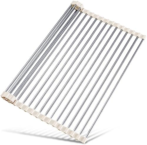 Roll Up Dish Drying Rack Over Sink, 304 Steel, 17.7x15.5, White