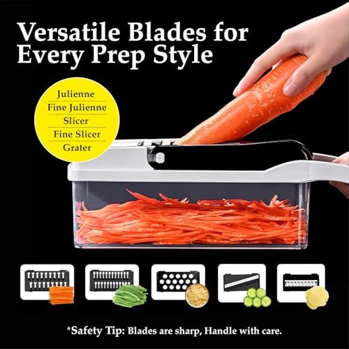 Vegetable Cutter 12-in-1, Multi-Purpose Vegetable Slicer and Chopper with 7 Interchangeable Blades, Container, Egg Separator, Hand Protector & Cleaning Brush – Vegetable Choppers & Salad Cutter - Image 4
