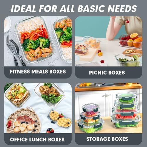 30 Pieces Glass Food Storage Containers Set with Lids, Grey