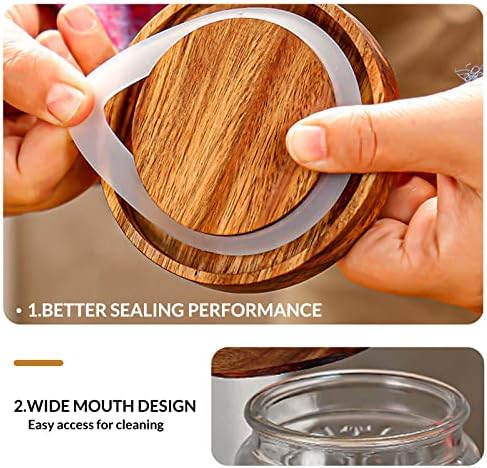 35oz/1000ml Glass Storage Jars with Nature Wood Lids, Airtight Food Storage Containers for Kitchen Organization, Large Capacity for Cookie, Pasta, Sugar, Flour, Cereal - Set of 2 （sunflower）