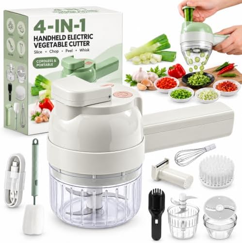 4 in 1 Electric Vegetable Chopper, Mini Handheld Food Processor with Multi Blade Cutter, Fast Onion Garlic Chopper for Daily Meal Prep, Small Kitchen Gadget for Easy Cooking (White) by Unknown