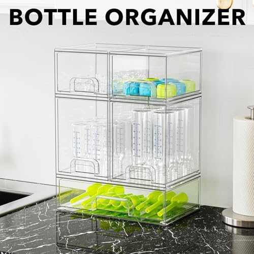 Bottle Storage Organizer Baby - Acrylic Bottles Station Organizer Container, Stackable Clear Drawers for Countertop, Vanity, Bathroom, Cabinet, Pantry Organization, 5 Pack, 2S2M1L, 15.4"H