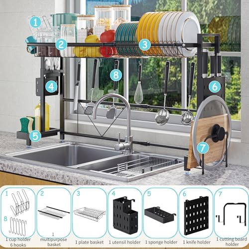 Over the Sink Dish Drying Drainer Rack - Height & Width Adjustable