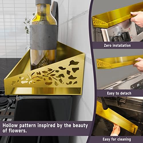 30" Magnetic Stove Top Shelf – Gold Spice Rack and Seasoning Organizer – Kitchen Shelf for Back of Stove – Over Stove Rack and Storage Organizer