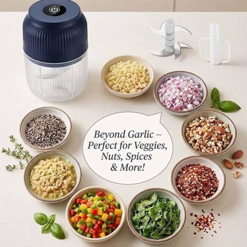 Household Electric Garlic Crusher, 400ml Mini Electric Food Chopper, Portable Mini Food Processor with 6 Blades, Wireless Electric Garlic Chopper for Ginger, Chili, Fruit, Meat, etc (4 Blades White) - Image 5