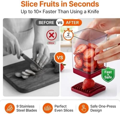 Fruit Cutter and Chopper – Cup Slicer for Strawberry, Grape, Banana, Mushroom, Kitchen Gadget for Fruits and Vegetables, Compact Slicing Tool (3 Packs)