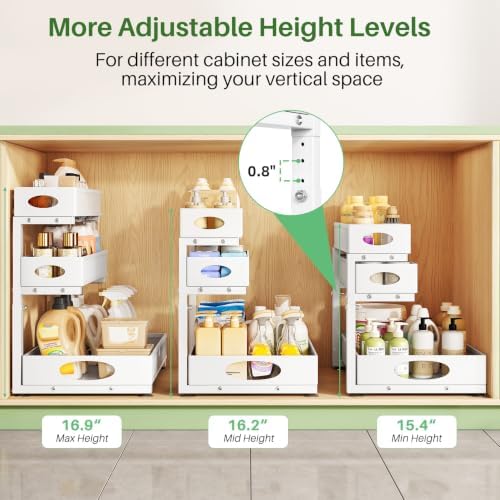 Under Sink Organizer 3-Tier Slide Out Drawer for Bathroom 2-Pack