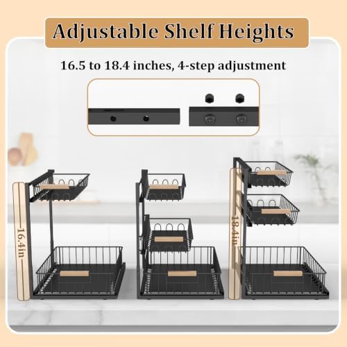 3 Tier Under Sink Organizer, Adjustable Pull Out Metal Storage Drawer