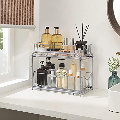 2-Tier Under Sink Pull Out Organizer, Kitchen Bathroom Spice Rack