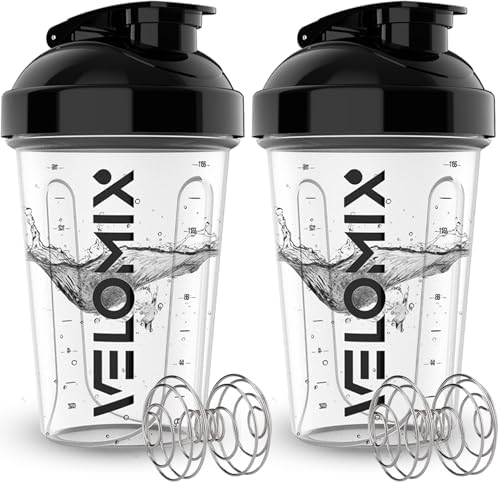 VELOMIX 2 Pack 20oz Protein Shaker Bottle for Protein Mixes, Clear Prime by VELOMIX