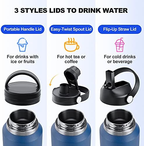 32 oz Insulated Water Bottle Stainless Steel Triple-Wall with Straw Lid Set