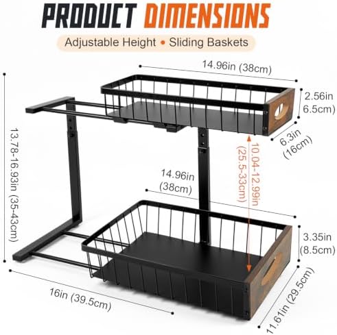 2 Pack Under Sink Organizer, Heavy Duty 2 Tier Pull Out Cabinet Organizer